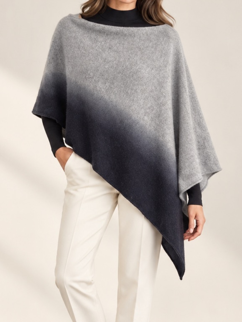 Peck & Peck Luxury 100% Cashmere Ombré Poncho Wrap Shawl O/S